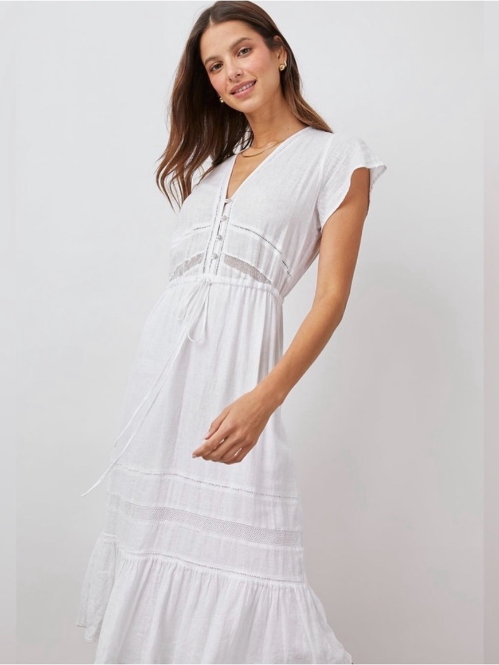 Rails Kiki White Lace Detail Maxi Dress Size Large Like New